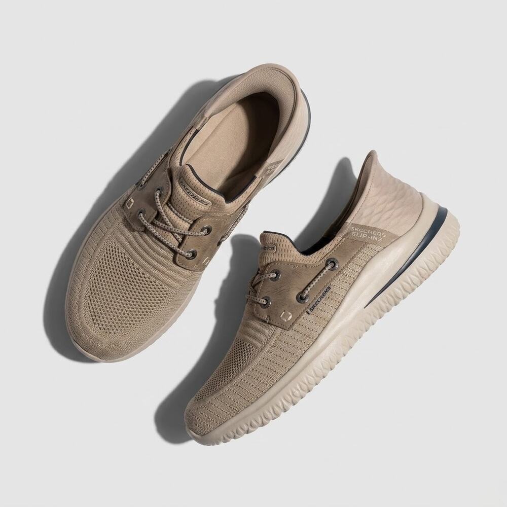 Skechers Knit Slip-Ins Garza Gervin Boat Sneaker Taupe Mens 7.5